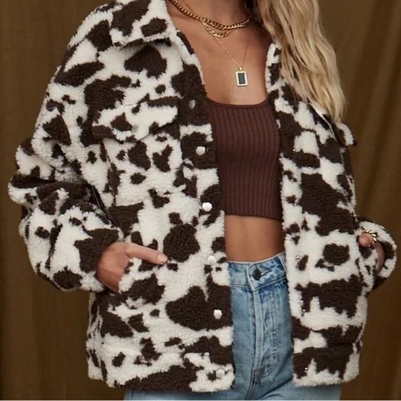 NWT 12th Tribe Belle Cow Print Teddy Jacket size S - Picture 5 of 8